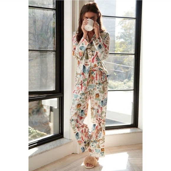 Anthropologie x Michele Morin Set ANIMALIA Zoo Wildlife Print Women's Small Pj's - Picture 2 of 15